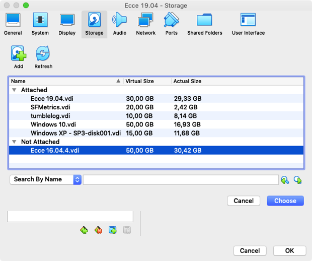 Choosing an existing disk to add to the SATA controller