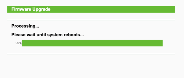 Progress bar showing upgrading process 92% complete