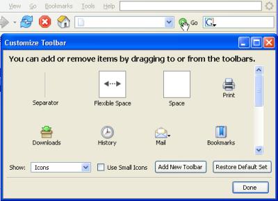 Customize toolbar dialogue window - removing Go
