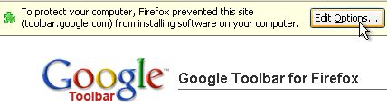 Firefox prevents the installation of the extension by default