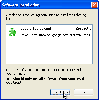 Downloading and installing google-toolbar.xpi
