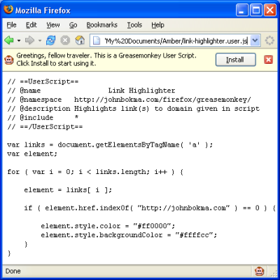 Installing the link highlighter in Greasemonkey