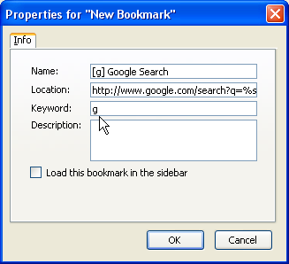Creating a smart keyword bookmark