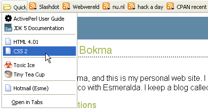 The quick bookmarks menu in action