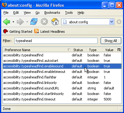 Type ahead find settings in Firefox