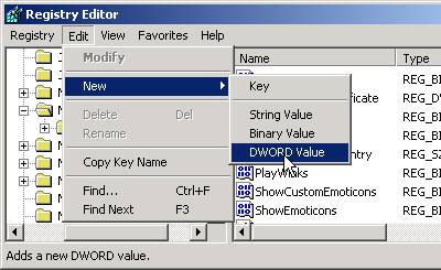 Create a new key of type DWORD