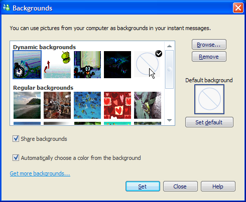 The Backgrounds dialogue window.