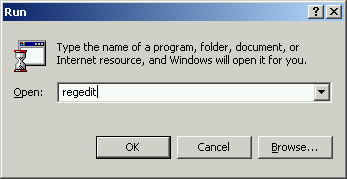 Starting the registry editor (Windows 2000)