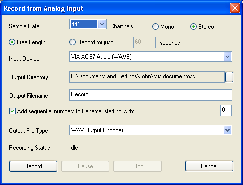 CDex: Record from analog input