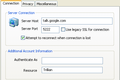 Set the server host to talk.google.com