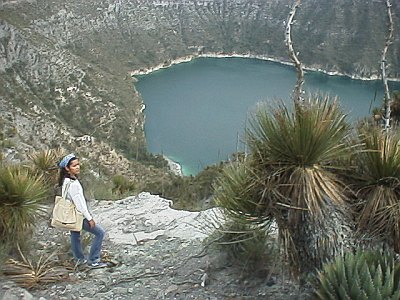 The crater lake (Atexcac) with Esme on the foreground