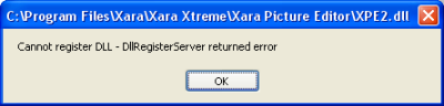 Xara Picture Editor: Cannot register DLL