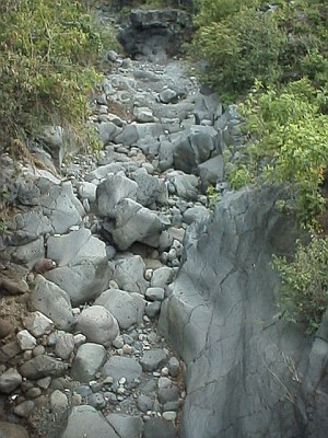 Dry riverbed near the town