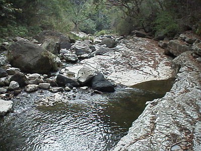 Water at the bottom of the canyon (barranca)