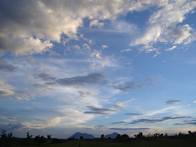 Sun set. In the distance Las Derrumbadas.