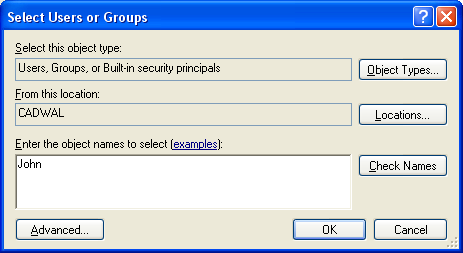 Select Users or Groups: John.