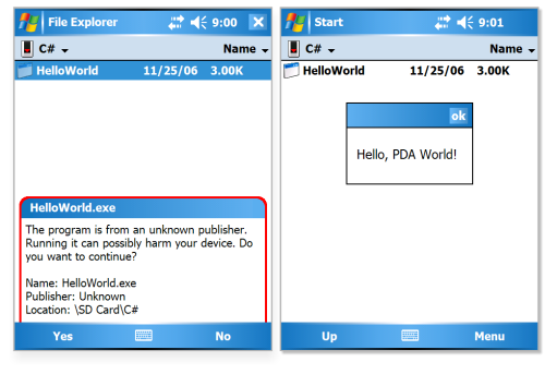 "Hello, PDA World!" on Dell Axim X51v.
