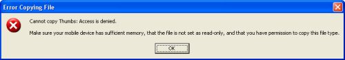 Error copying file - Cannot copy Thumbs: Access is denied.