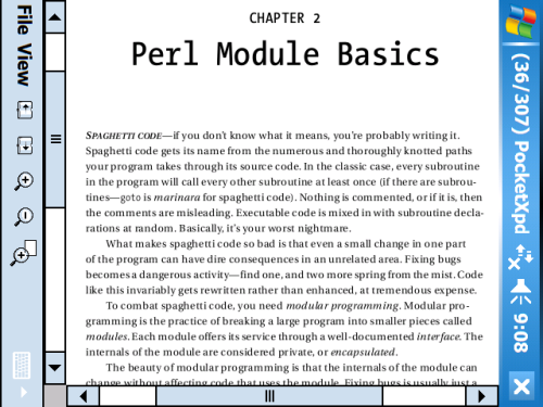 Viewing a PDF file with PocketXpdf on a Dell Axim X51v.