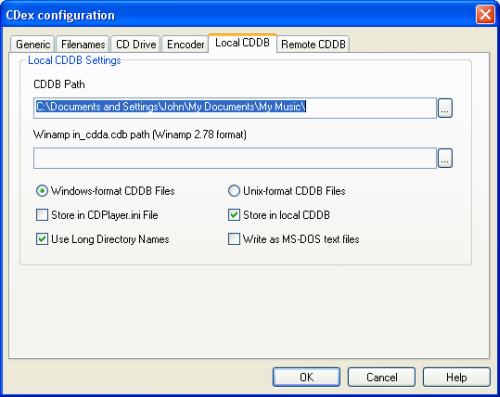 CDex Local CDDB configuration tab.
