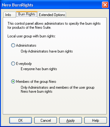 Setting Burn Rights to Members of Group Nero.