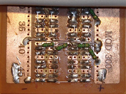 A peek under the "skirt": PCB with current limiting resistors for the UV LEDs.