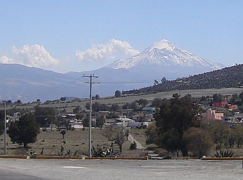 San Luis Atexcac, in the background Pico de Orizaba.