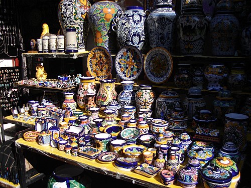 Various Talavera Poblana pottery, Puebla city.