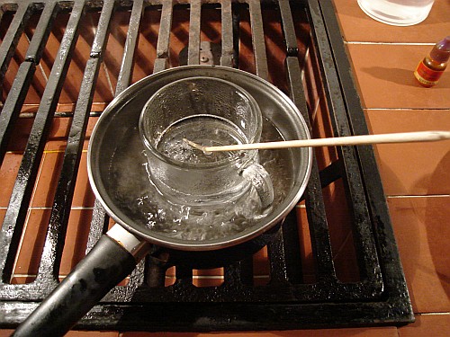 Melting the gel using the bain-marie method.