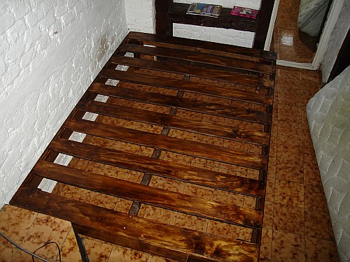 Handmade wooden bed frame.