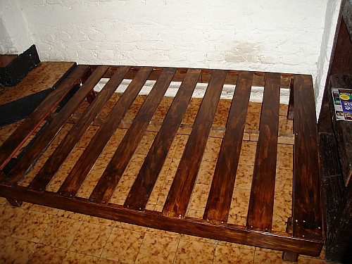 Handmade wooden bed frame.