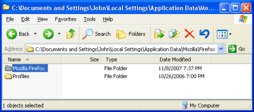 Local Settings Application Data for Mozilla Firefox.