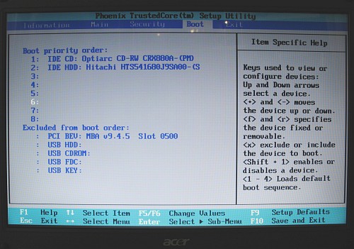 Boot options screen of the BIOS setup utility.