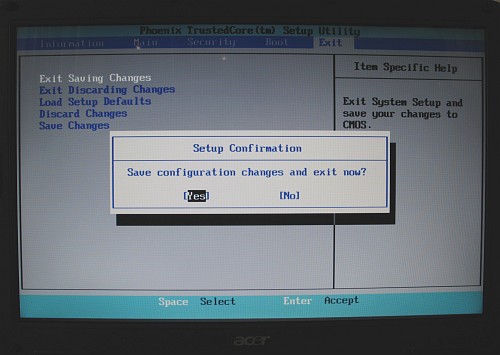 Exit screen of the BIOS setup utility.