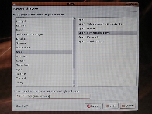 Ubuntu Install: selecting a keyboard layout.