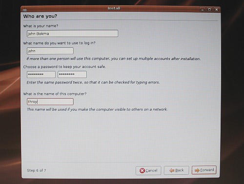 Ubuntu Install: entering personal information