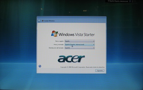 Installing Windows Vista Starter: location related options.