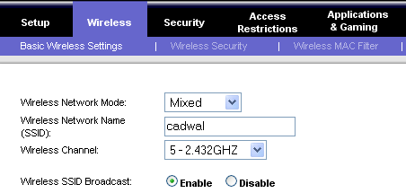 Linksys basic wireless settings.