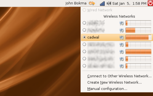 Wi-Fi connected to cadwal, the Linksys WRT54GL router.