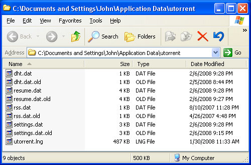 The settings and data folder of µTorrent.