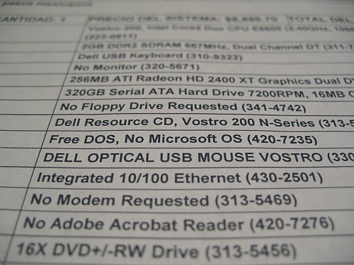 Print-out of the, no longer impossible, Dell Vostro 200 order.