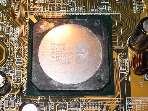 SiS 760 after the old thermal grease had been removed. Notice the minor scratches.
