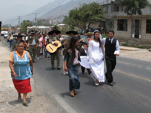 A traditional Mexican wedding walk in Acultzingo.