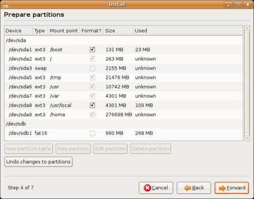 Ubuntu install: prepare partitions.