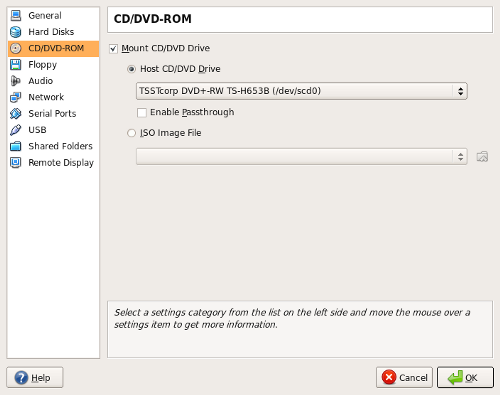 Virtual machine settings: CD/DVD ROM.