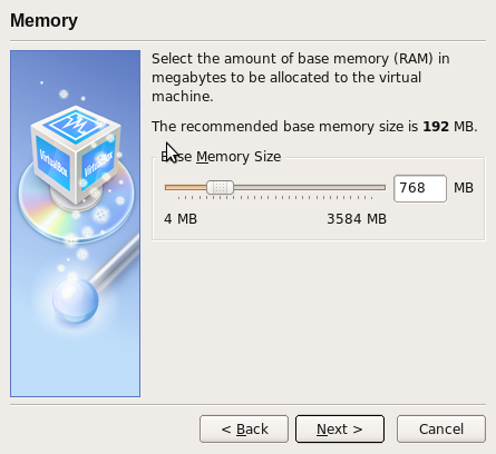 Selecting the amount of base memory to be allocated.