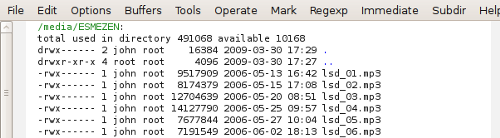 The root directory of Esme's Zen Nano opened in dired.