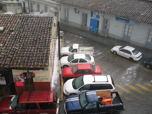 Calle Hidalgo, entry Canovas, with hail still falling.