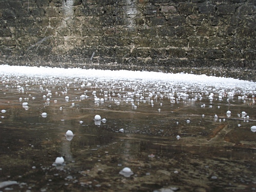 A close-up of the hail on our roof.