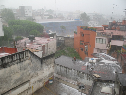 View from our bedroom. Notice the hail.